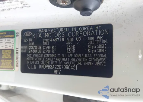 2011 Kia Sportage Lx z USA, uszkodzony, nr VIN KNDPB3A22B7090451